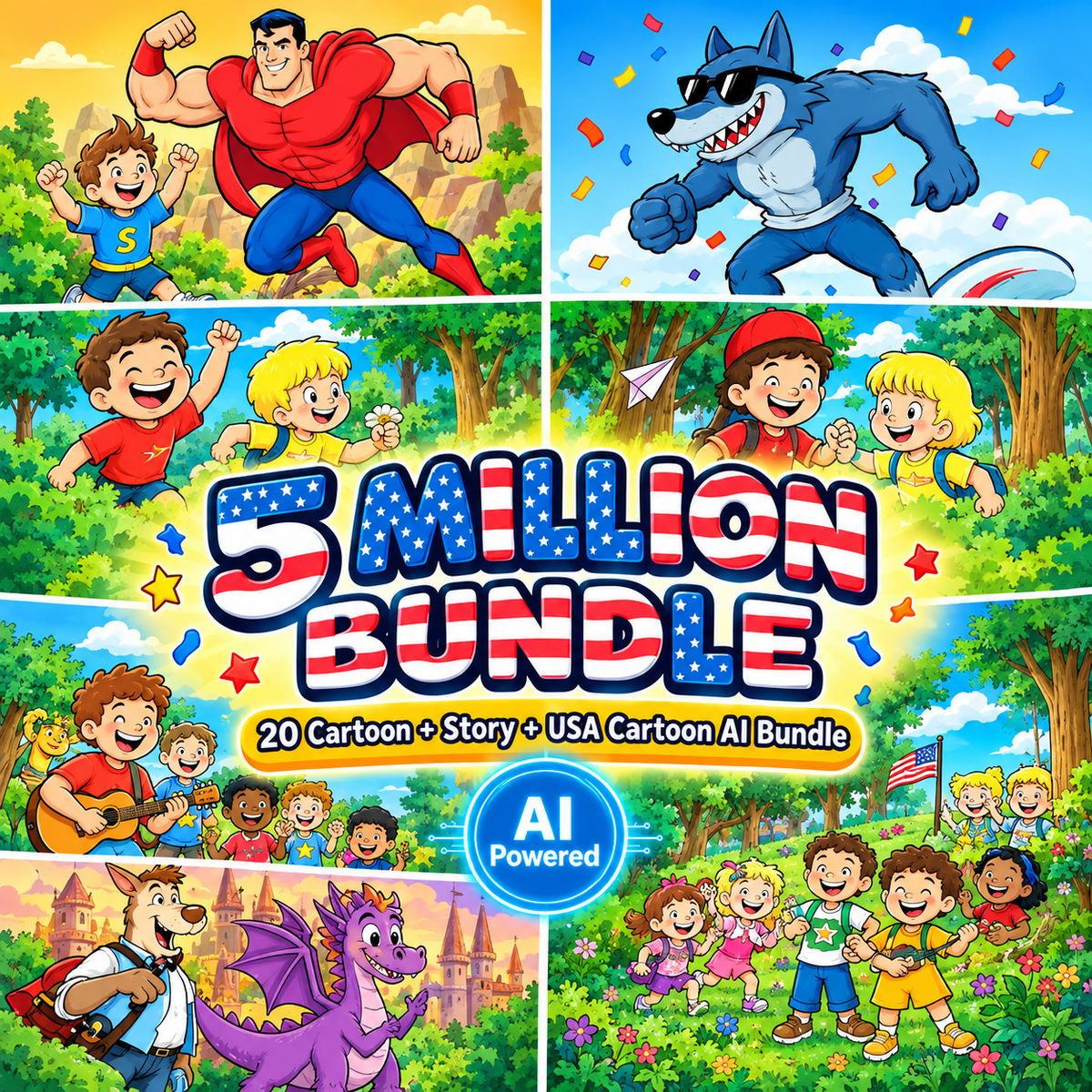 5 Million 2D cartoon + Story + USA cartoon AI Bundle
